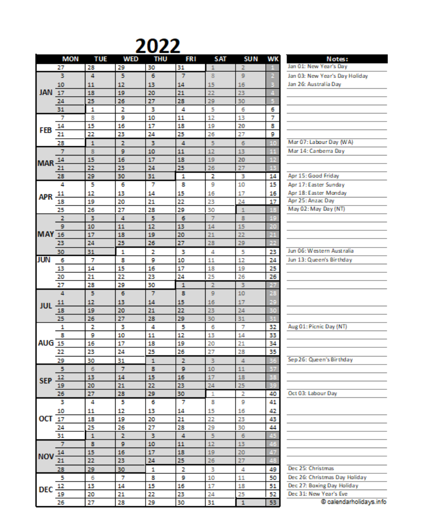 2022 Yearly Template - calendarholidays.info