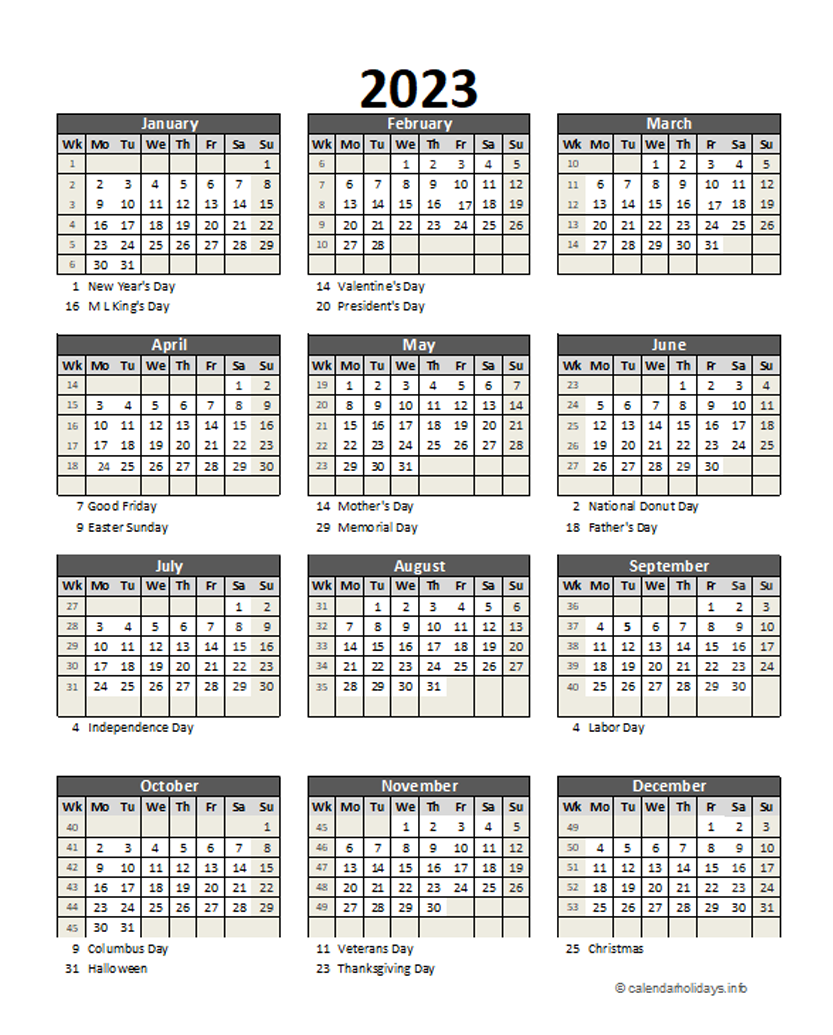2023 Yearly Template - calendarholidays.info