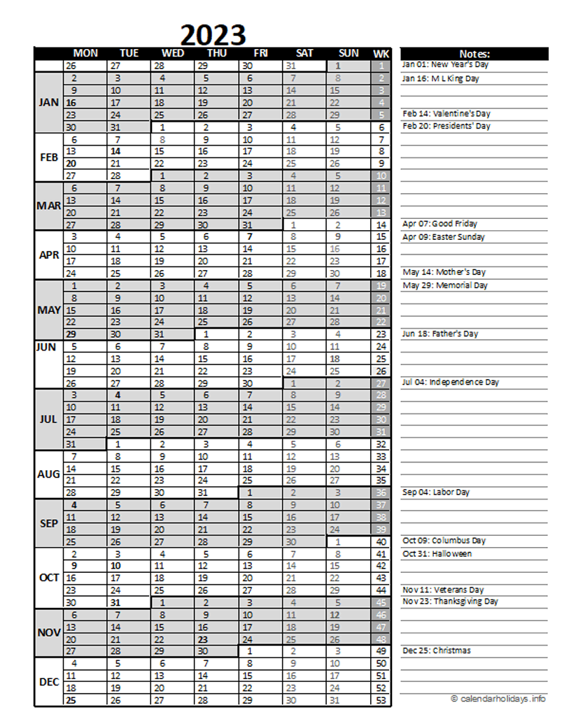 2023 Yearly Template - calendarholidays.info