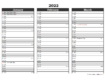 Excel Three Month Australia Calendar