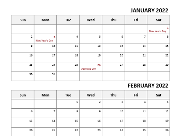 Quarterly Calendar Australia Holidays
