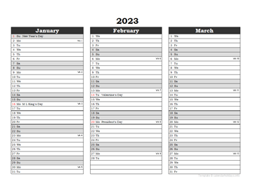 Excel Three Month Australia Calendar