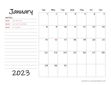 Monthly Australia Template Large Space Notes